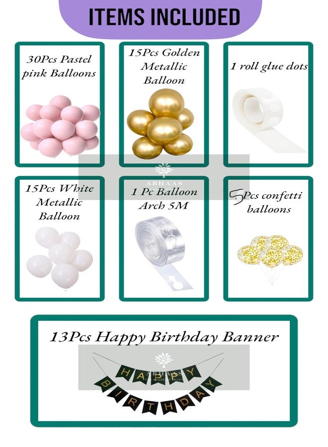 Abhaas Balloons Birthday Decoration Set for Girls and Boys With Party Banner | 80Pcs Balloons for Celebrations and Parties (Pink-Gold, With Banner) - Image 2